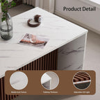 59 Inch Large Imitation Marble Dining Table for 4-6 People, Mordern Marble Stripes Kitchen Dining Table with Grille Design, Island Table with LED Lights for Kitchen Living Room, White
