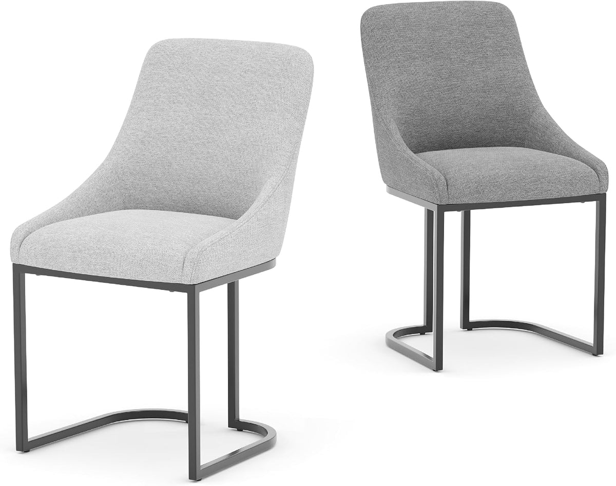 COLAMY Kitchen Dining Chairs Set of 4, Fabric Upholestered Chairs with Backrest, U Shape Stable Chairs for Kitchen, Hotel, Dining Room, Light Gray