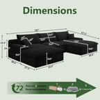 107" Cloud Couch Modular Sectional Sofa for Living Room, U-Shape Couch with Deep Seat, Modern Corduroy 3-Seater with Ottoman, No Assembly Required (Black,Right-Facing Chaise)