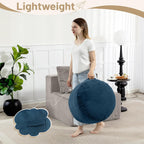 Round Stuffed Pouf Ottoman (Blue, 20" D x 20" W x 15" H) | Corduroy Foot Rest with Rebound Foam Filling, Furry and Fluffy Foot Stool Ottoman, Floor Poufs for Living Room