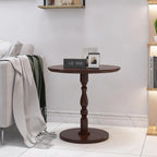 Round Side Table with Pedestal Base, 23.22" Wooden End Table, Coffee Table for Snacks & Drinks Living Room, Bedroom, Balcony (Walnut Dark Brown)