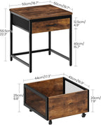 CHOEZON Narrow Side Table and Mini Fridge Stand with Storage, Skinny End Table with Fabric Basket, Mini Fridge Cabinet with Mobile Basket Cart, for Living Room, Bedroom, Rustic Brown TBZ07UBF-TBZ55BF