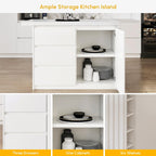 homary Kitchen Island with Storage & Wine Rack, 50" Modern White Kitchen Cabinet with Wood Top, Large Fixed Island with 3 Drawers & 6 Adjustable Shelves