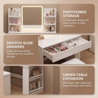 YESHOMY 35.4 Inch Vanity Desk Set with LED Mirror and Lights, Modern White | Makeup Vanity Set with 2 Drawers, Side Shelves, Storage Bench, Open Shelves and 3 Color Lighting Modes
