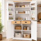 71" Tall Kitchen Pantry Storage Cabinet with 8 Door Shelves and 2 Storage Compartments, Two-Tone Freestanding Food Pantry Cabinet with Adjustable Shelves for Kitchen, Dining Room