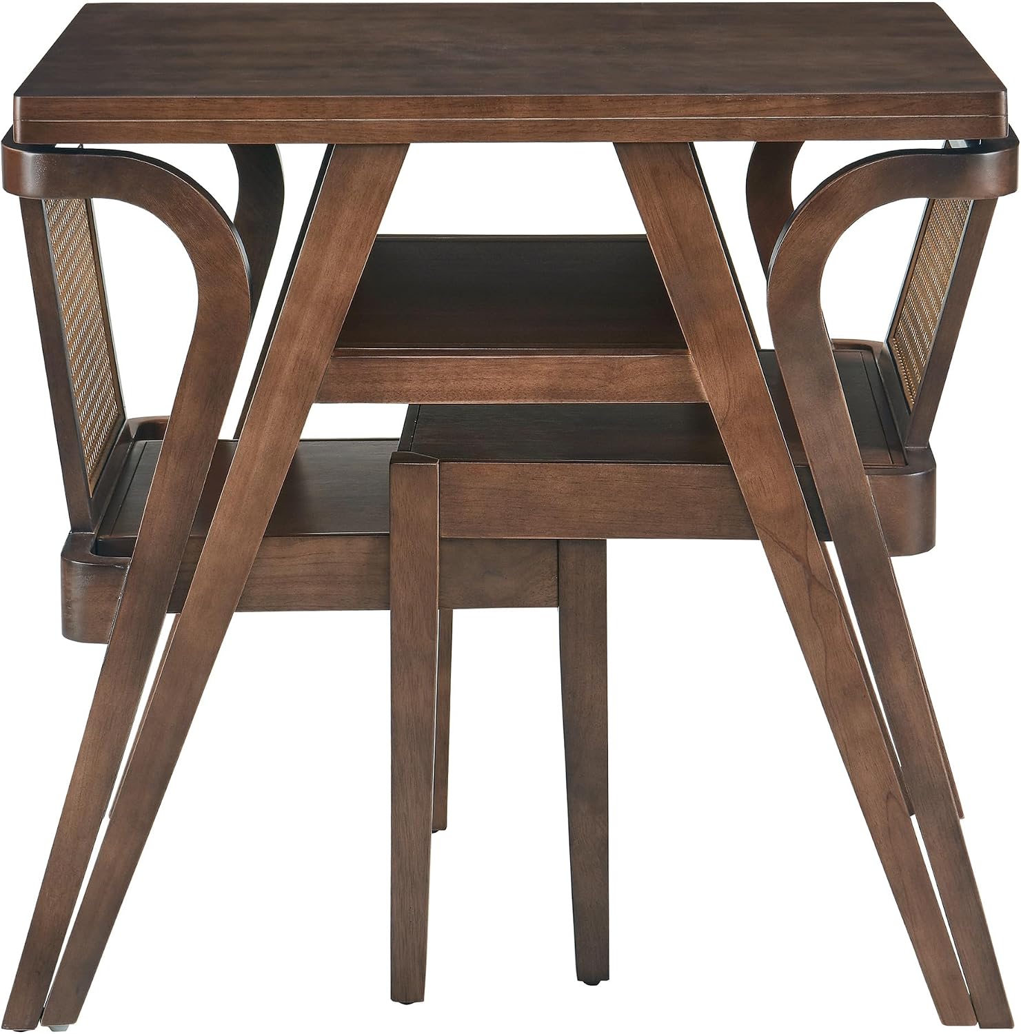 3-Piece Modern Dining Set with Stackable Dining Chairs, Solid Wood Square Table and Chair Breakfast Table Set for 2 Person, Space Saving Dinette for Dining Room, Kitchen, Living Room, Dark Walnut