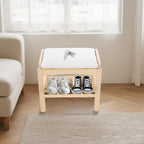 Shoe Bench with Cushion, 2-Tier Bamboo Shoe Rack Bench, Entryway Shoe Storage Organizer with Compartment, Wooden Shoe Storage Bench for Hallway, Living Room, Closet, Bedroom (Burlywood)