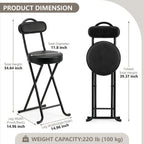 Folding Stool,24 Inch Portable Folding Bar Stool Chair with Backrest,Foldable Collapsible High Stools with Handle for Adults Kitchen Island,Black,1Pcs