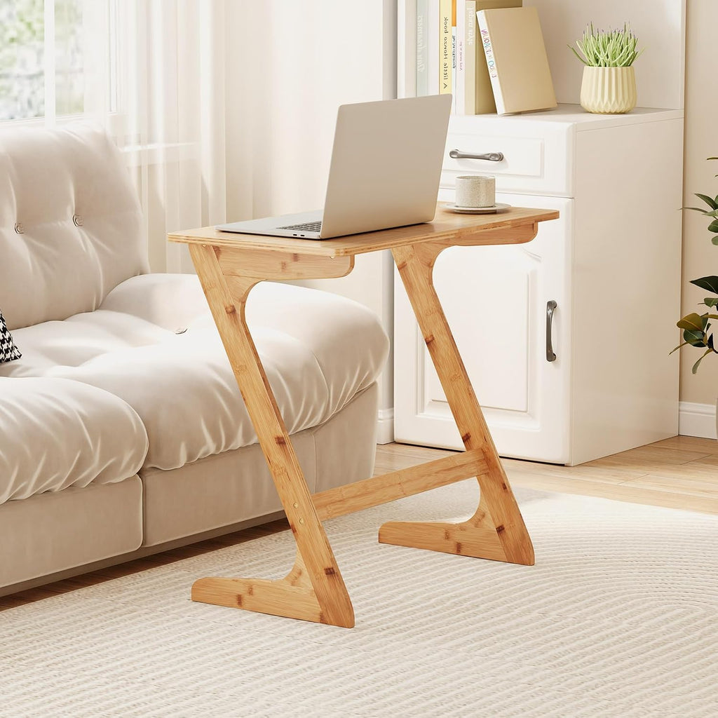 GOFLAME Bamboo TV Tray Table, Z Shaped Sofa Side Table for Laptops, Snacks & Drinks, Modern TV Dinner Tray, TV Dinning Tables, Small End Tables for Living Room, Bedroom, Natural