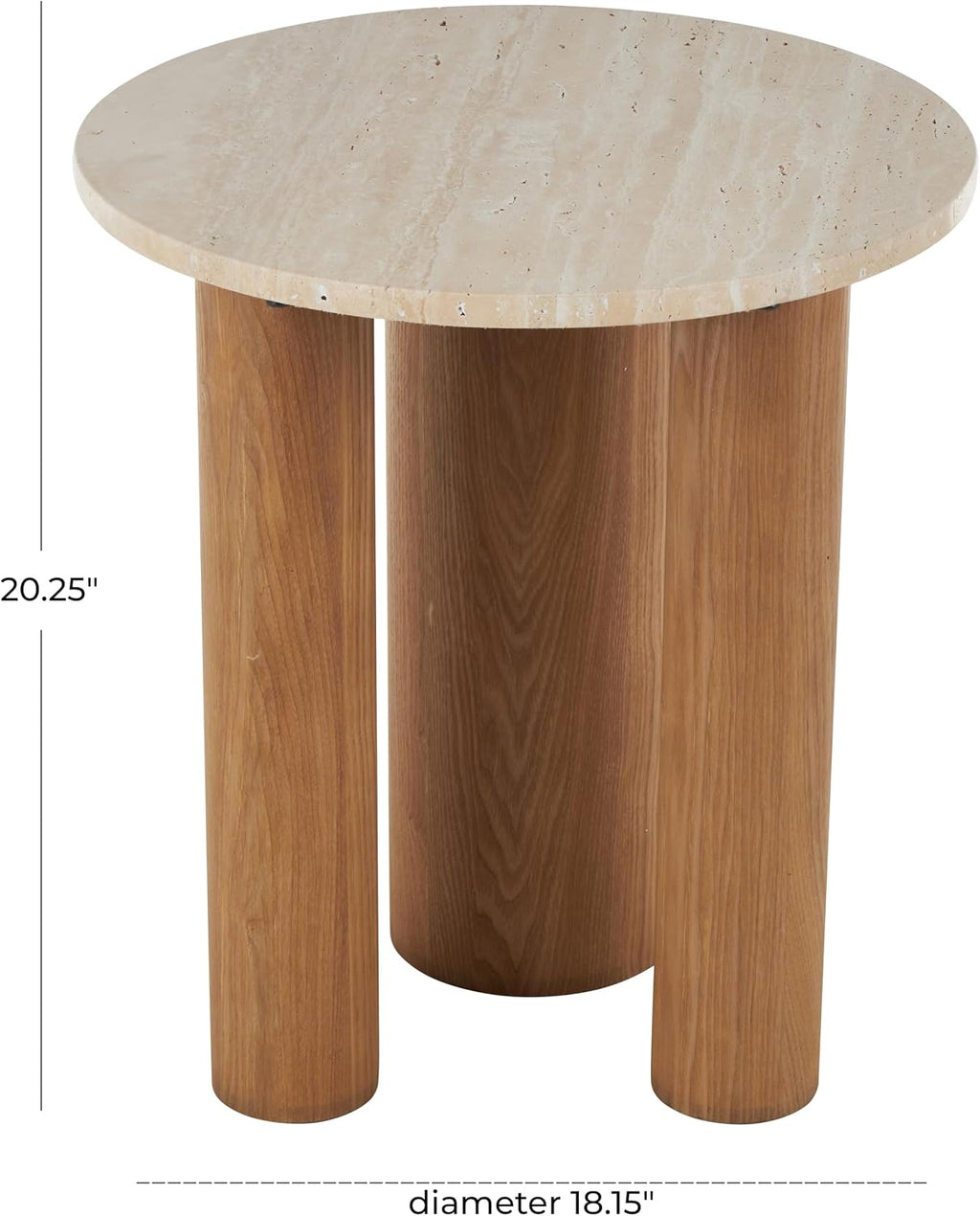 Deco 79 Wood Side End Accent Table End Table with Beige Round Marble Tabletop, Side Table 18" x 18" x 20", Brown