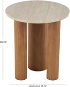 Deco 79 Wood Side End Accent Table End Table with Beige Round Marble Tabletop, Side Table 18" x 18" x 20", Brown
