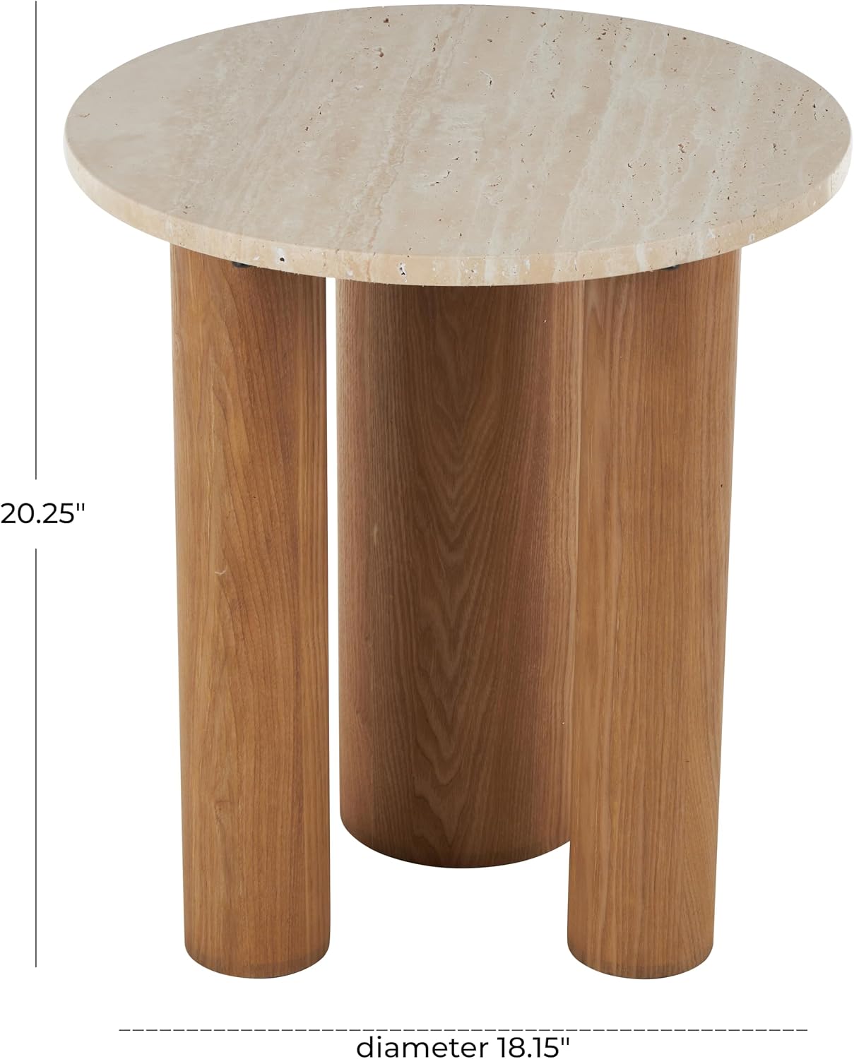 Deco 79 Wood Side End Accent Table End Table with Beige Round Marble Tabletop, Side Table 18" x 18" x 20", Brown