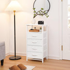Yoobure Night Stand - LED White Nightstand with Charging Station, Bedside Table with 4 Storage Drawers and Storage Shelf, End Table with USB Ports and Outlets, Tall Nightstand for Bedroom