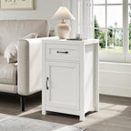 White Nightstand with Drawer, Farmhouse End Table with Storage Cabinet and Adjustable Shelf, 30" Tall Bedside Table Rustic Wood Sofa Side Table for Living Room, Bedroom