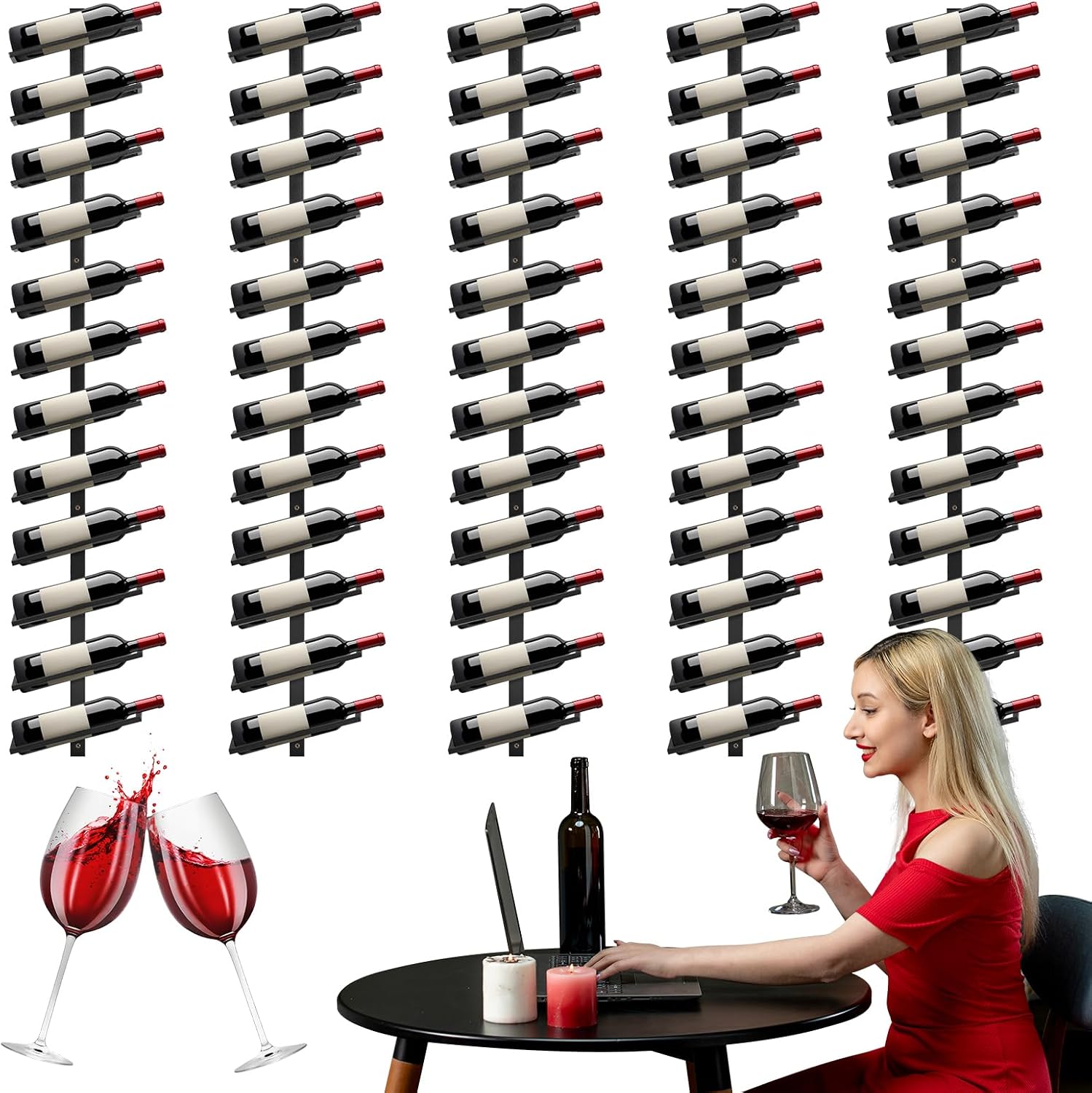 ETOYA Wall Mounted Wine Rack, H 59inch, 12 Rows, 60 Bottle Wine Cellar Racks, Metal Wine Bottle Holder for Dining Room, Kitchen, Bar, Basement & Restaurant (5 Columns（60 Bottles）)