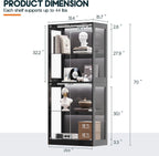 AMERLIFE RGB Display Cabinet with Adjustable Glass Shelves, 4-Tier Storage Case with LED Lights & Press-to-Open Doors, Modern Display Shelf for Collectibles, Black 70" H×32" L×16" D