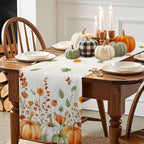 Fall Wildflowers Cotton Linen Table Runner for Dining Kitchen, Thanksgiving Pumpkin Outdoor Party Rustic Tablerunners Decoration, Botanical Floral Vintage Dresser Scarf Tablecloth Runners 13x72 Inches