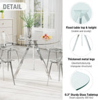 Round Dining Table Set for 4, 39" Clear Tempered Glass Table with Sliver Metal Legs and 4 Transparent Acrylic Chairs, Compact Modern Kitchen Table Set for Small Space Dining Room (Sliver)