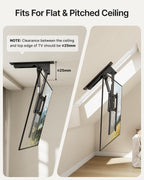 monTEK Motorized Ceiling TV Mount for 32-75 Inch TVs, Holds up to 121 lb | Lower VESA fit helps avoid ceiling contact; electric flip-down, remote/app/voice, max VESA 600x400 mm, flat/pitched ceilings