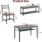 Garvee Dining Table Set for 4 with Bench and Chairs, 4-Piece Kitchen Table Set with Storage – Space-Saving Dining Table for Apartments and Dining Rooms, Gray