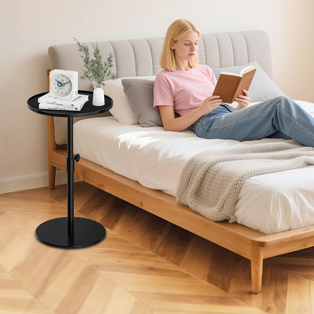 Metal End Table, Height Adjustable Side Tables Living Room, Small Side Table for Small Spaces Round Drink Table TV Tray Table for Living Room, Bedroom, Balcony, Office, Indoor & Outdoor