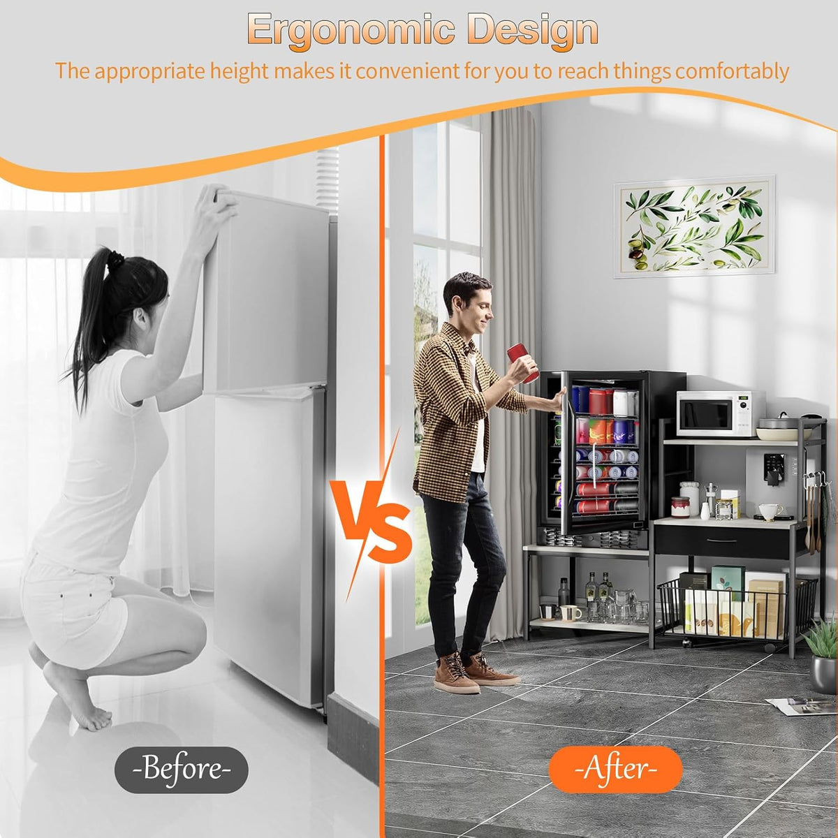 kepptory Mini Fridge Stand with Storage, Mini Refrigerator Stand with Power Outlet, Wine Fridge Table with Movable Storage Basket, Heavy Duty Beverage Refrigerator Table for Dorm Home Use, Gray