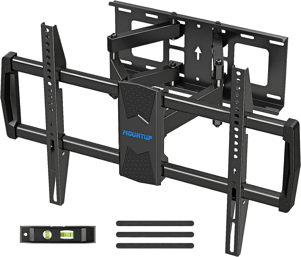 MOUNTUP Full Motion TV Wall Mount for 42-82'' TV, Holds 100lbs Fit 16" Stud | Full-motion TV mount tilts up 5° and down 10° for anti-glare, swivels ±45°, extends 15.7" and retracts 3" for space-saving