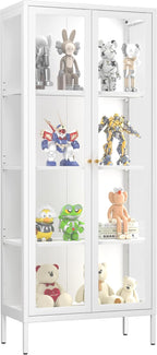 SteeLoong 66" Display Cabinet with Tempered Glass,Metal Curio Cabinet with Glass Doors,4-Tier Display Case for Collectibles,Trophy,Plant,White Storage Cabinets for Living Room - Assemble Required