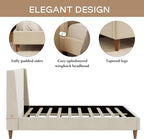 Merax King Size Velvet Bed Frame with Wingback Headboard, Upholstered Platform Bedframe with Solid Wooden Leg, Wood Slats for Bedroom, No Box Spring Needed, Easy Assembly, Modern Luxury Style, Beige