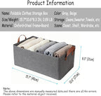 AARAINBOW 4 Pcs Closet Clothes Organizer with Handle, Closet Shelf Fabric Storage Box Steel Frame, Stackable Shelf Storage Baskets Foldable Wardrobe Storage Box for Clothes Toys, 23L (2 Gray 2 Beige)