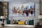Arjun Brooklyn Bridge Wall Art Modern New York City Abstract Canvas Cityscape Painting, NYC Skyline Textured Picture for Living Room Bedroom Home Office Wall Decor Extra Large Size Framed 58"x29"
