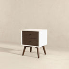 Mid Century Modern Style 2-Drawer White Night Stand Solid Wood 23.6" H,for Small Spaces