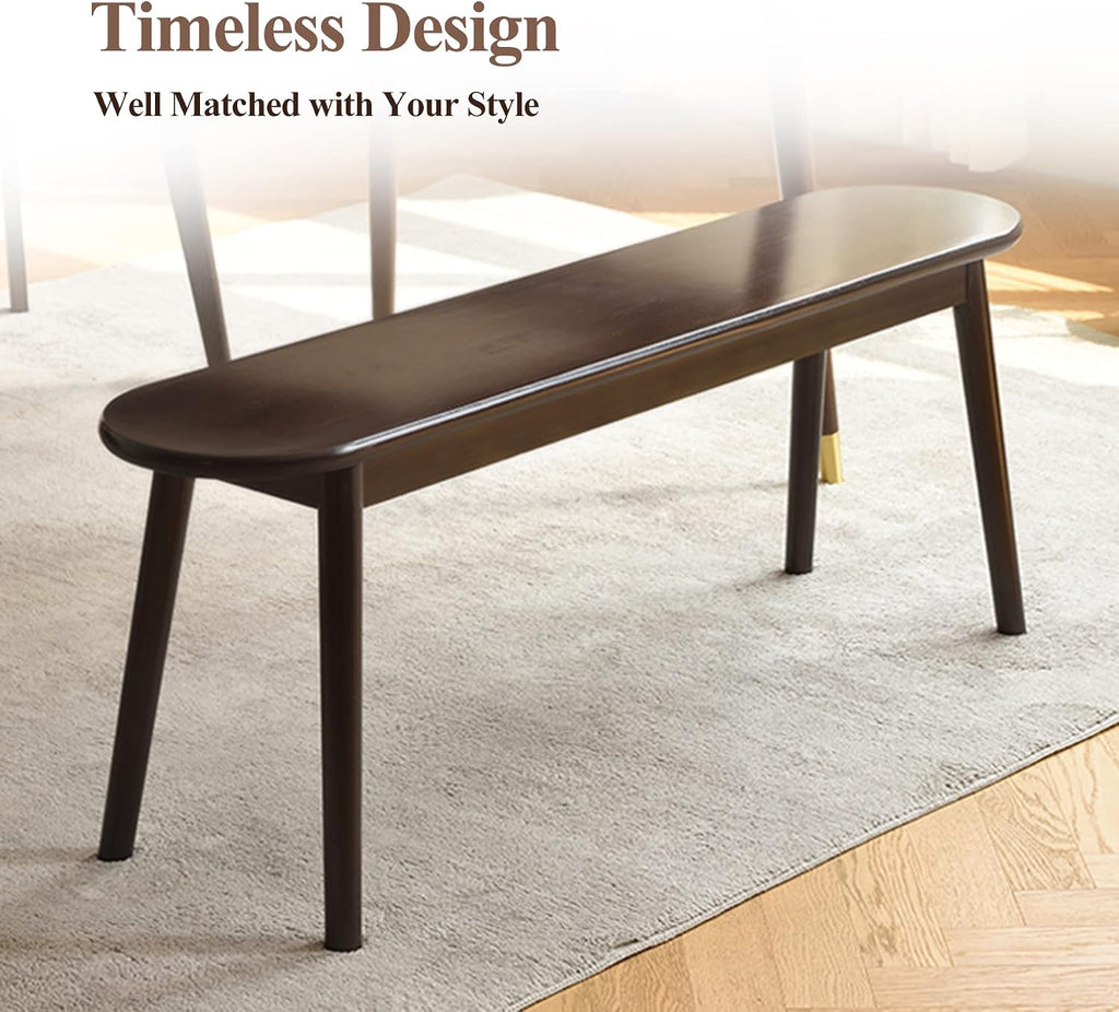 Entryway Bench, Solid Wood Dining Bench, Midcentury End of Bed Bench w/Rounded Corner, Outdoor Bench w/Robust Construction, Bedroom Bench, 10.24" W x 17.72" H（Walnut 39.4inches）