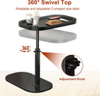 C Shaped Side Table Adjustable Height, 360° Swivel Couch End Table That Slide Under, Small C Shaped End Table for Sofa/Bed/Bathtub, Coffee TV Dinner Tray for Living Room, Bedroom, Bedside (Walnut)