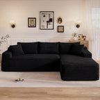 95" L Shaped Cloud Sectional Couches for Living Room, Modern Comfy Modular Deep Seat Memory Foam Compressed Corduroy Sofa Oversized Right Facing Chaise, No Assembly Required, Balck