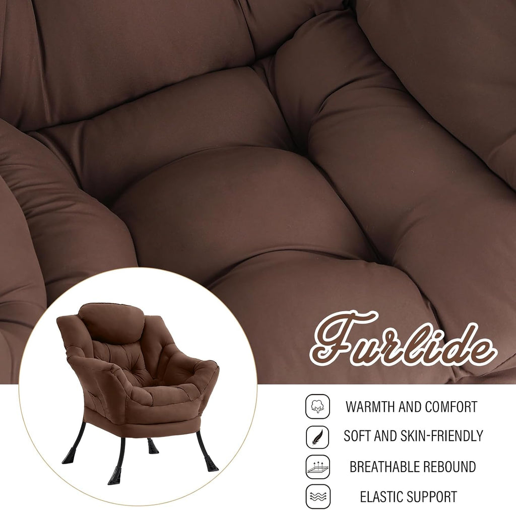 Furlide Lazy Chair for Living Room, Modern Accent Chairs with Armrests, Dark Brown Armchairs with Side Pocket, Cozy Lazy Sofa for Reading, Balcony, Bedroom, Dorm, Small Spaces
