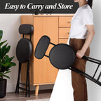 4 Pack Folding Bar Stool Cushioned Padded Folding Stool, 19 Inch Height Bar Stools with Backrest, Faux Leather Seat, Black Foldable Chair Support 220 LBS for Kitchen Room Hiking Camping Fish