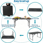 Dkeli Folding Table 4/6 Foot Indoor Outdoor Heavy Duty Plastic Table Portable Fold Up Desk Utility Camping Dining Party Table, Easy to Assemble, White (Black, 4 Foot)