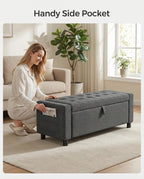 Amada 46" Storage Ottoman Bench, Side Pocket, Safety Hinge, Dark Gray | 30 Gallon (112 Liter) Hidden Storage, Holds 400 lbs, 3.14" Thick Foam, End of Bed Bench, Bench for Living Room, Bedroom