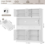 HIFIT 71“HX55“W Large Pantry Cabinet for Food Storage, Farmhouse Kitchen Hutch with Storage Drawers, Tall Kitchen Pantry Cabinet with Microwave Stand for Dining Living Room, White