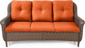 Patio Couch Outdoor Wicker Sofa - Heavy Duty All-Weather Brown Rattan 3-Seater with High Back and Comfy Thick Cushions for Garden Back Porch Poolside Apartment - Orange