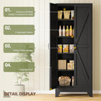 RAVIGIN Farmhouse Storage Cabinet,75" H Metal Pantry Cabinet with Barn Doors and Adjustable Shelves,75" H 6-Tier Rustic Pantry Organizers for Kitchen,Dining Room,Black