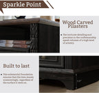 BOSHIRO Farmhouse Nightstand wtih Charging Station, 20" End Table with 2 Drawers, Night Stand Side Table Storage Cabinet with Carved Pilasters for Bedroom,Wood Rustic, Black