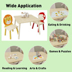 3 Pieces Toddler Table and Chair Set, Lion & Monkey Pattern Solid Wood Legs Heavy Duty Boys and Girls Activity Play Table and 2 Chairs Furniture for Playroom Daycare Kindergarten