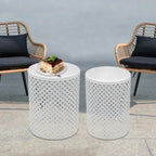Side Table, Set of 2 Accent Table Decorative Garden Stools for Indoor Outdoor, Bedside Table End Table for Bedroom, Patio, Cafe, Bar, Garden, Nesting, White