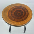Live Edge End Table, About 15-18" W x 17" H Natural Edge Camphor Wood Stump Side Table for Living Room, Unique Desktop with Metal Hairpin Legs, Natural Wood Nightstand, Plant Stand