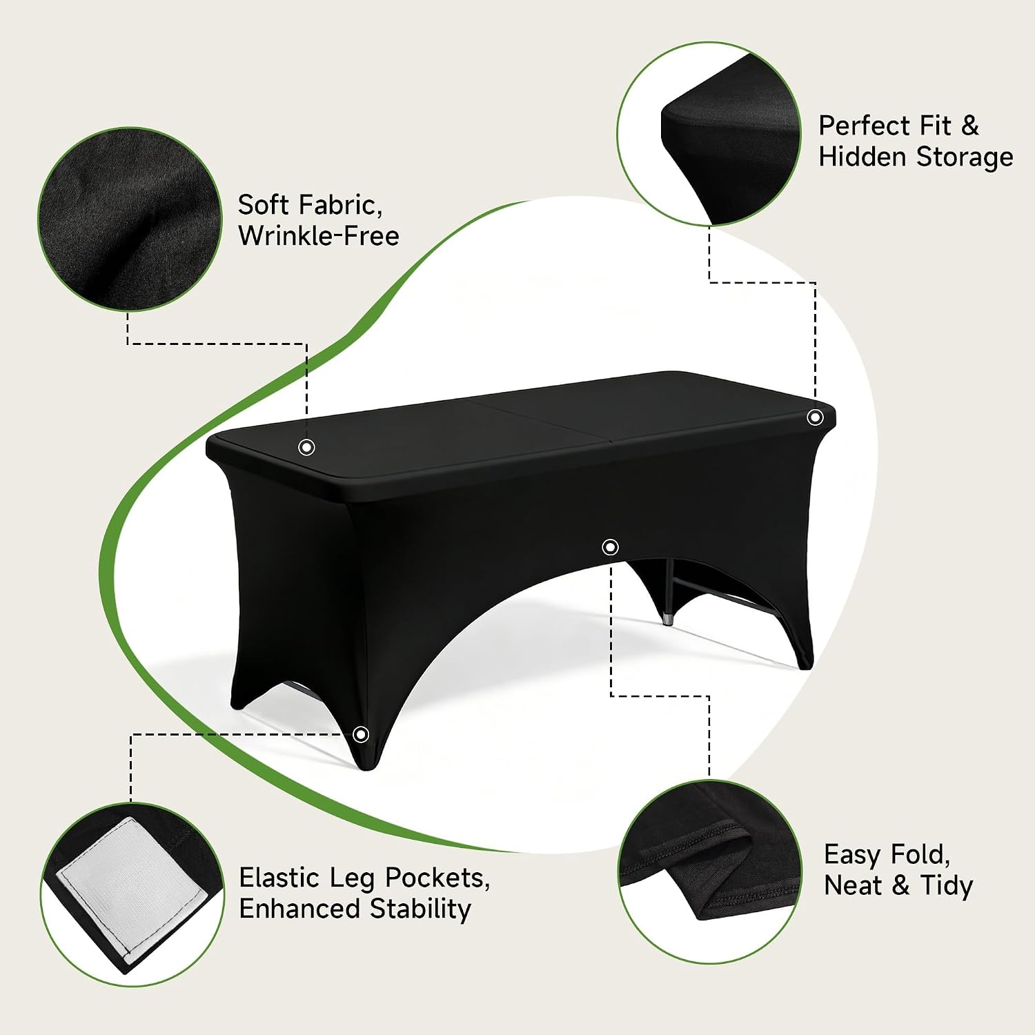 4 Foot Folding Table with Black Table Cloth - Quick 2-Position Adjustable Height, 400 lbs Heavy Duty Capacity - Portable Folding Tables for Camping,Indoor & Outdoor Use, 2 Pack