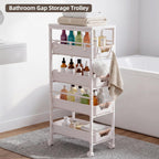 5 Tier Slim Rolling Storage Cart with Pull-Out Drawers,Narrow Utility Organizer Cart with Wooden Top & Wheels for Small Spaces Kitchen Bathroom Laundry Room (White)