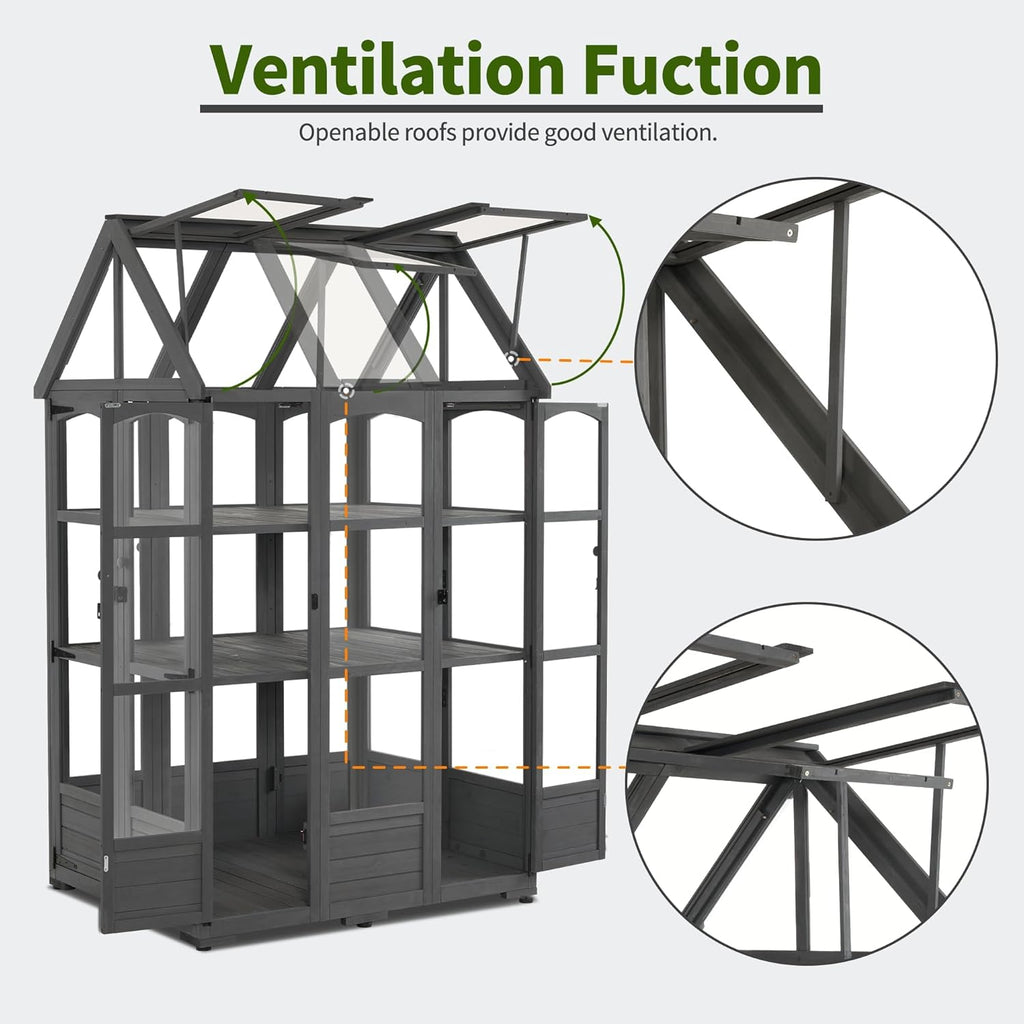 MCombo Wooden Greenhouse, Outdoor Greenhouse with Adjustable Roof Vent and 6 Lockable Door for Backyard/Outdoor Use, (48 x 38.8 x 83.9 Inches) 0851 (Dark Grey)