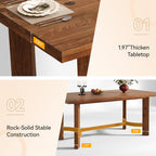 63" Solid Wood Dining Table for 4-6, Farmhouse Rectangle Kitchen Table with Thicken Tabletop and Sturdy Construction, Modern Wooden Dinner Table for Dining Room, Kitchen, Walnut